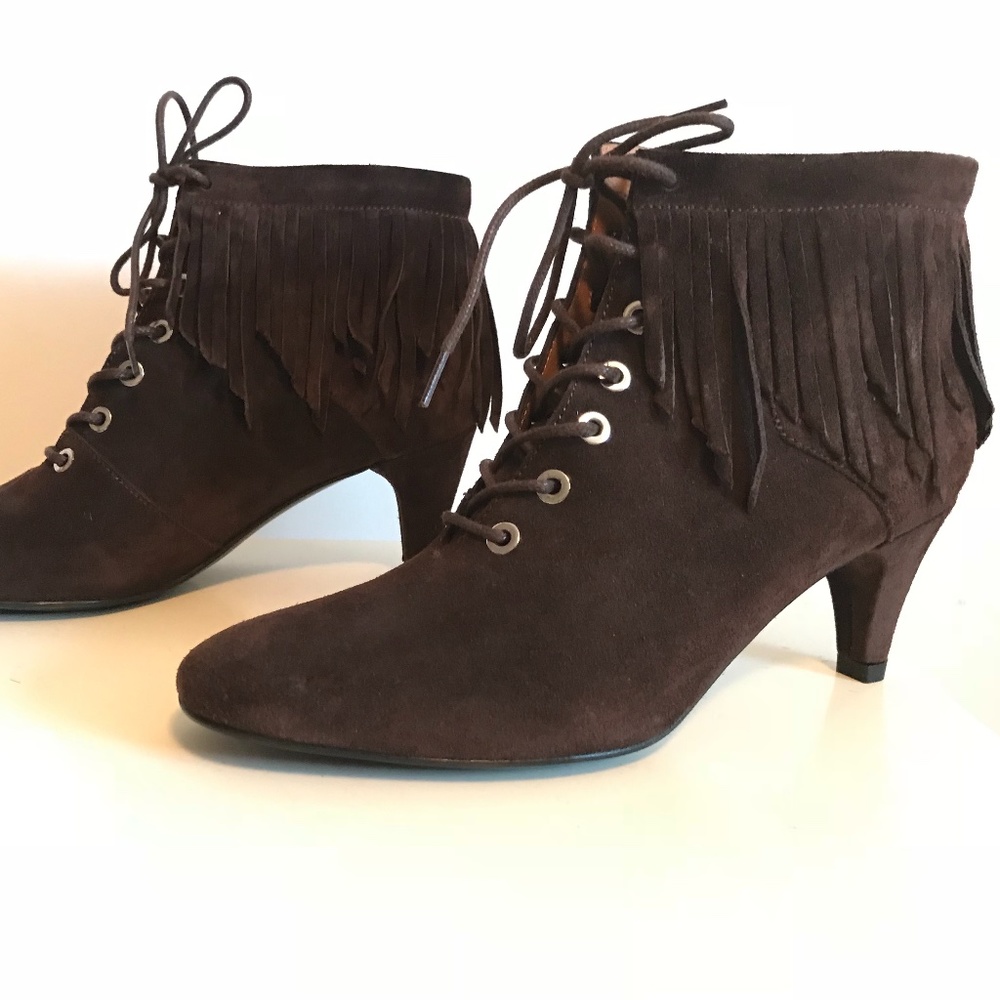 Maje NWT Fox Fringed Brown Suede Ankle Boots  Size 37